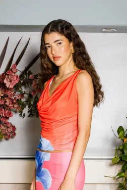 With Harper Lu Cowl Tank & Maxi Skirt Set in Contrast Poppy Size S / AU 8 for rent on The Volte - image 2