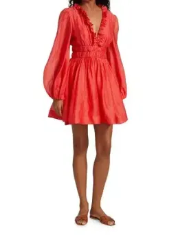 Zimmermann Prima Frill V Neck Mini Dress Red Size 2/Au12 for rent on The Volte - image 1