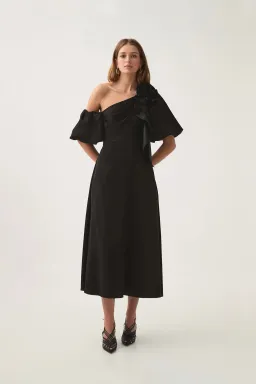 Aje Magnetic Draped Midi Dress Black Size 12 for rent on The Volte - image 1