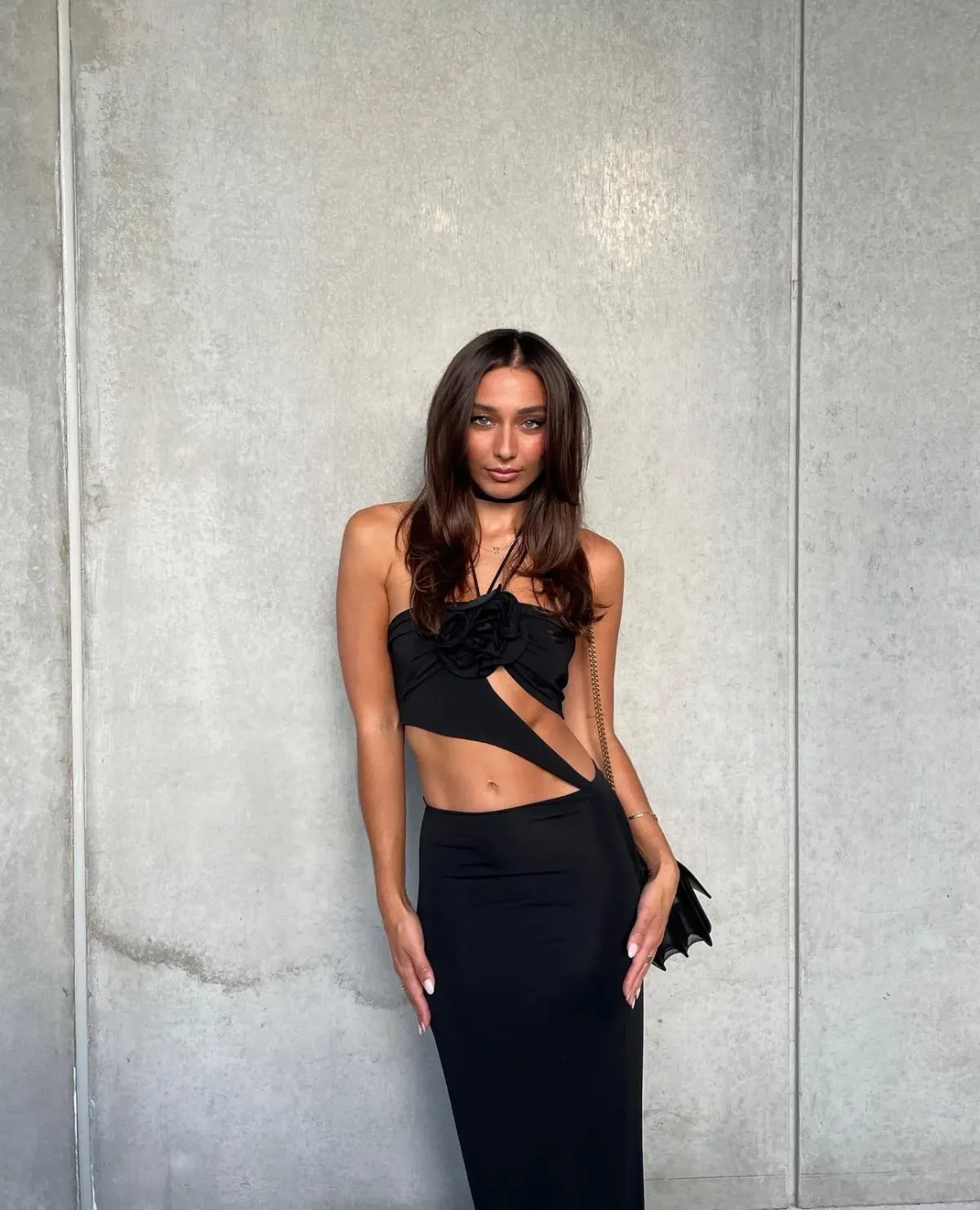 Magda Butrym Floral Asymmetrical Cut Out Black Gown Size 36 / AU 8 - Image 3