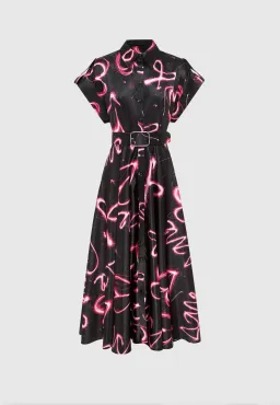 Leo Lin Anita Pocket Shirt Midi Dress Neon Heart Print Size 12 for rent on The Volte - image 1