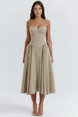 House of CB Samaria Corset Midi Dress Taupe Size 6 for rent on The Volte - image 1