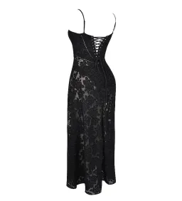 House of CB Seren Black Floral Lace Back Maxi Dress Size M/AU 10 for rent on The Volte - image 6