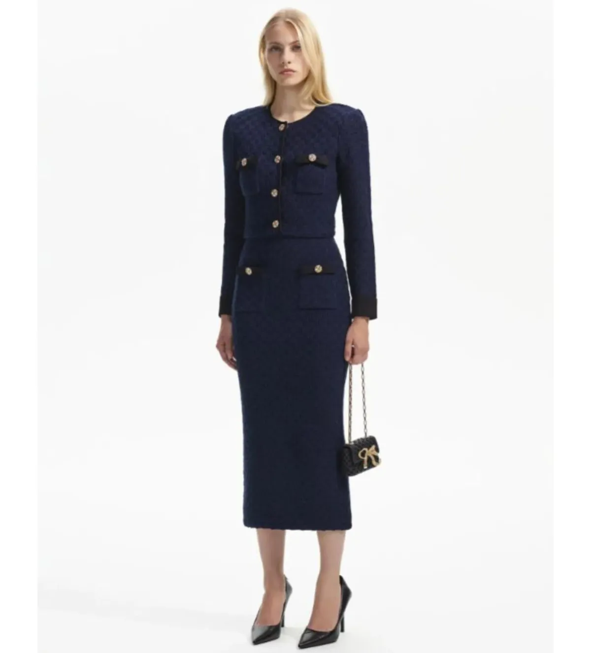 Self Portrait Navy Weave Cropped Cardigan Size M/AU 8 - Image 2