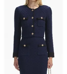 Self Portrait Navy Weave Cropped Cardigan Size M/AU 8 for rent on The Volte - image 4