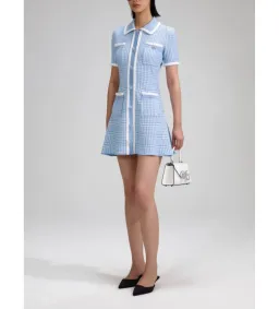 Self Portrait Blue Lurex Knitted Mini Dress Size M/AU 8 for rent on The Volte - image 2