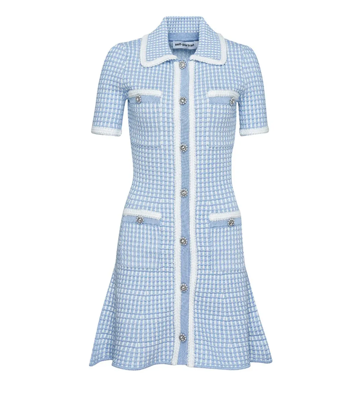 Self Portrait Blue Lurex Knitted Mini Dress Size M/AU 8 - Image 6