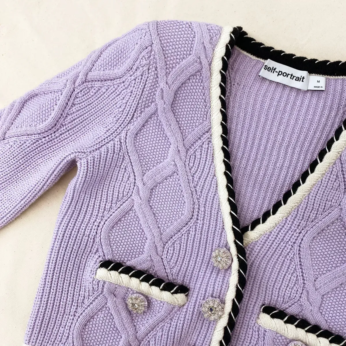 Self Portrait Lilac Cable Knitted Cardigan Size AU 8 - Image 2