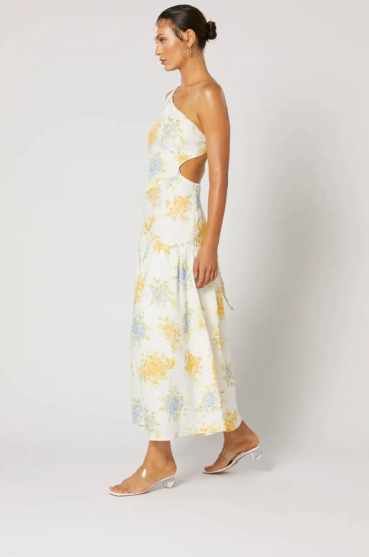 Ravello One Shoulder Dress, Winona, Cream Floral Size S 8 - Image 2