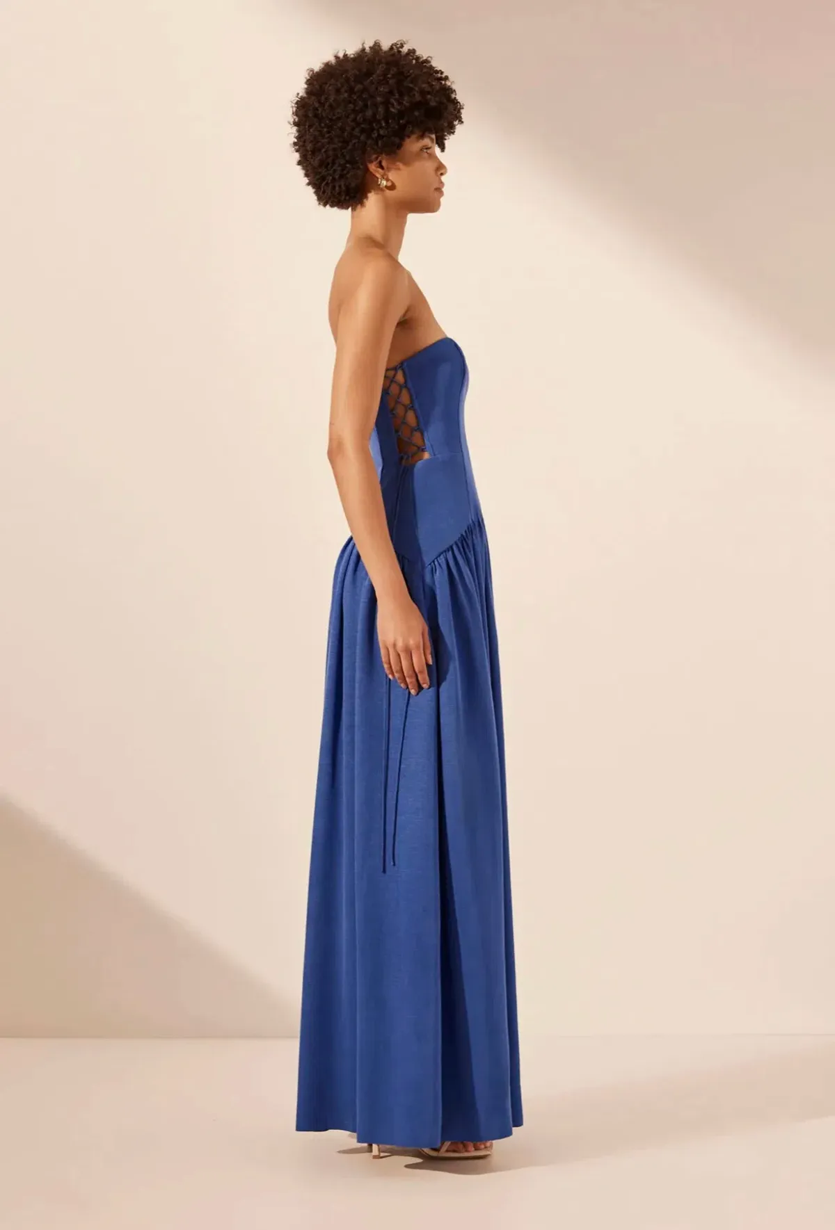 Shona Joy Vento Lace Up Strapless Maxi Dress in Cobalt Blue Size 10 - Image 5