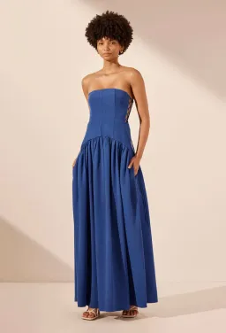 Shona Joy Vento Lace Up Strapless Maxi Dress in Cobalt Blue Size 10  for rent on The Volte - image 1