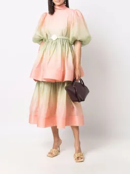 Zimmermann Postcard Puff Sleeve Midi Dress Ombre Watermelon Size 3 / AU 14 for rent on The Volte - image 1