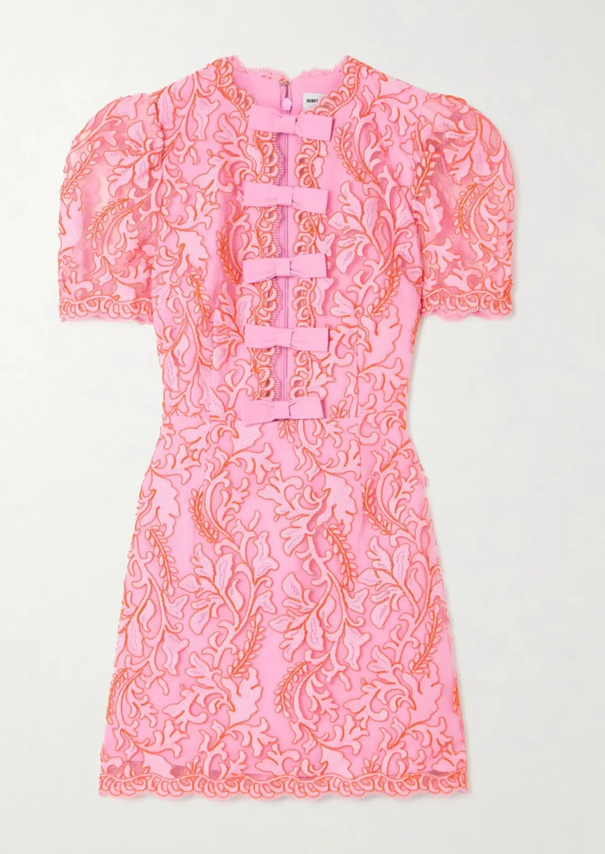 Rebecca Vallance Maribella Bow Detailed Embroidered Tulle Mini Dress Pink Size 10 - Image 4