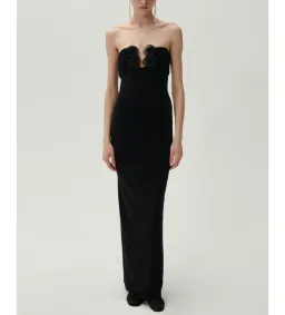 Magda Butrym Strapless Flower Appliqué Maxi Dress Black Size 6 for rent on The Volte - image 1