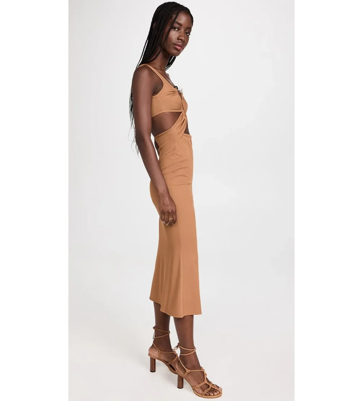 Christopher Esber Crossed Panel Ruched Crystal Dress Tan Size 10 - Image 2