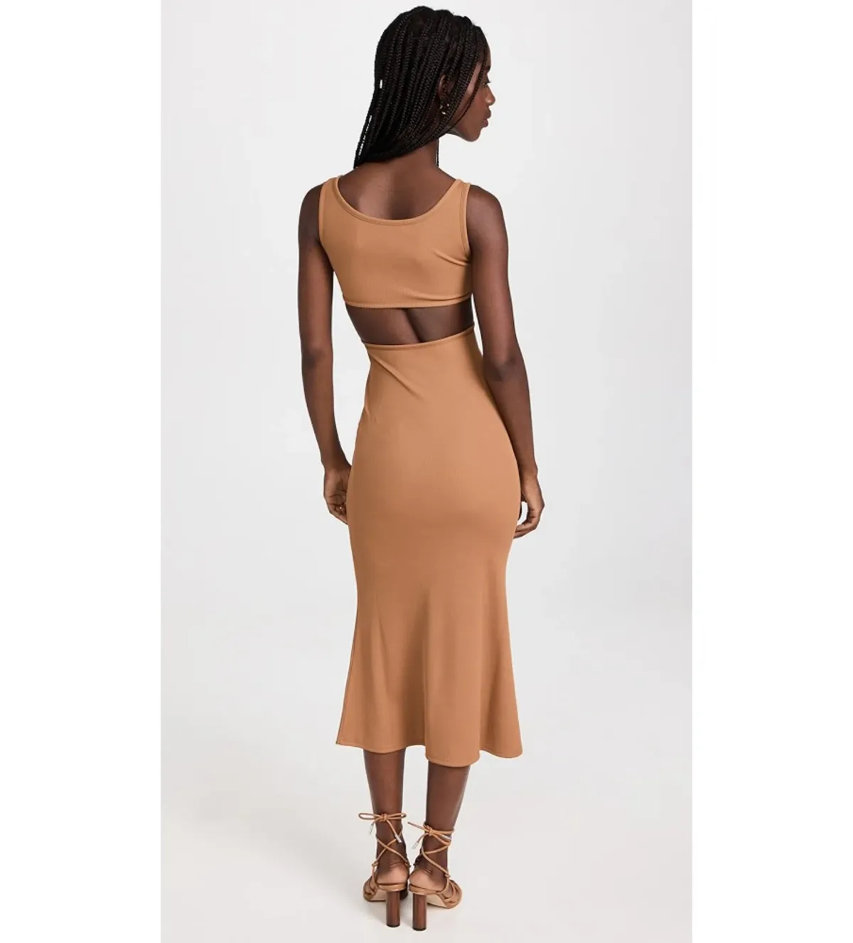 Christopher Esber Crossed Panel Ruched Crystal Dress Tan Size 10 - Image 3