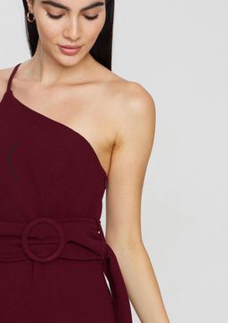 Shona Joy Andrea One-Shoulder Fitted Midi Dress Burgundy 6 for rent on The Volte - image 4