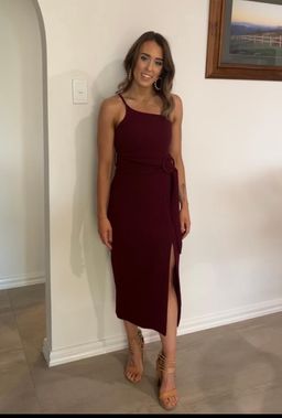 Shona Joy Andrea One-Shoulder Fitted Midi Dress Burgundy 6 for rent on The Volte - image 2