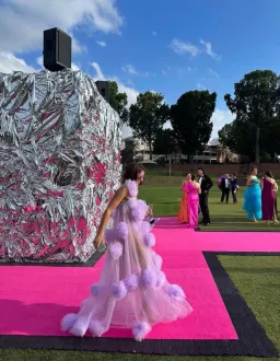 Custom Pom Pom Dress Purple Size 8 for rent on The Volte - image 5