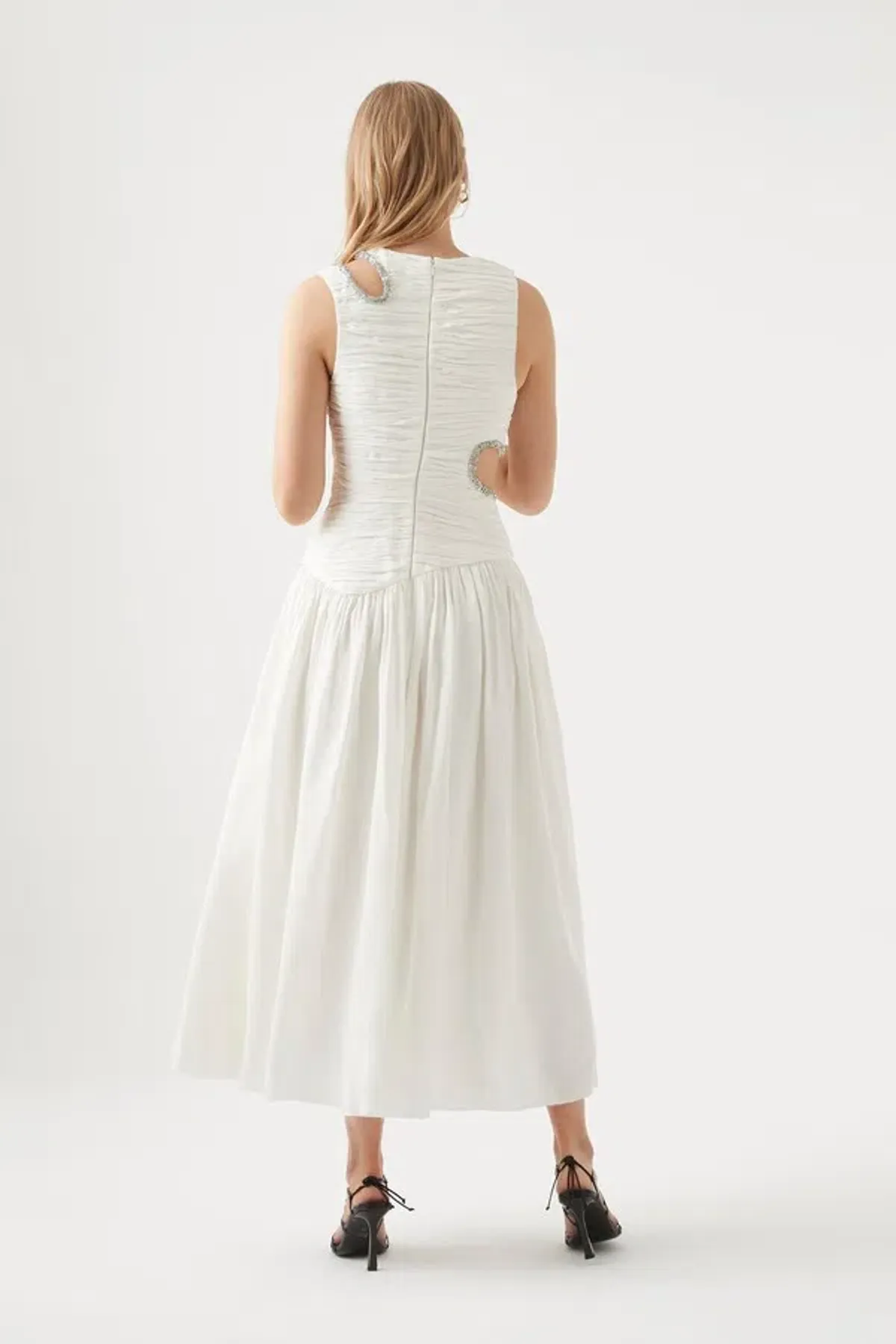 Aje Jolie Abstract Cut Out Midi Dress Ivory Size AU 10 - Image 2