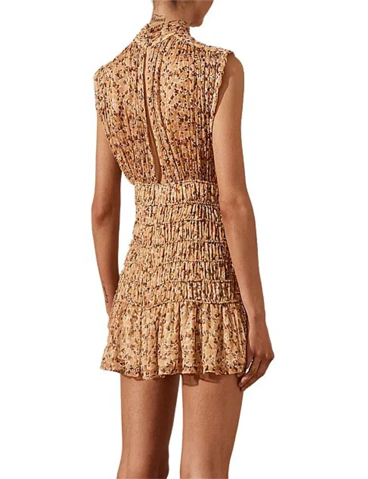 Shona Joy Colette High Neck Sleeveless Corded Mini Dress Brown Floral Size AU 8  - Image 4