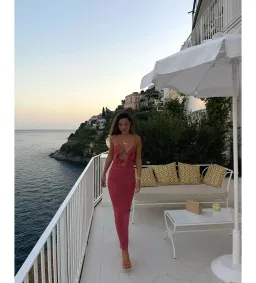 Christopher Esber Molded Venus Cutout Mesh Maxi Dress in Cayenne/Rose Size AU 6 for rent on The Volte - image 11