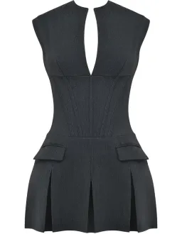 House of CB Eleanor Pleated Corset Mini Dress in Charcoal Size 6 for rent on The Volte - image 5