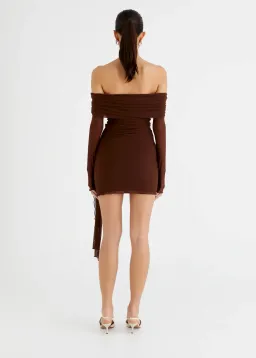 Benni Yasmin Off Shoulder Mini Dress in Cacao Size XS / AU 6 for rent on The Volte - image 4