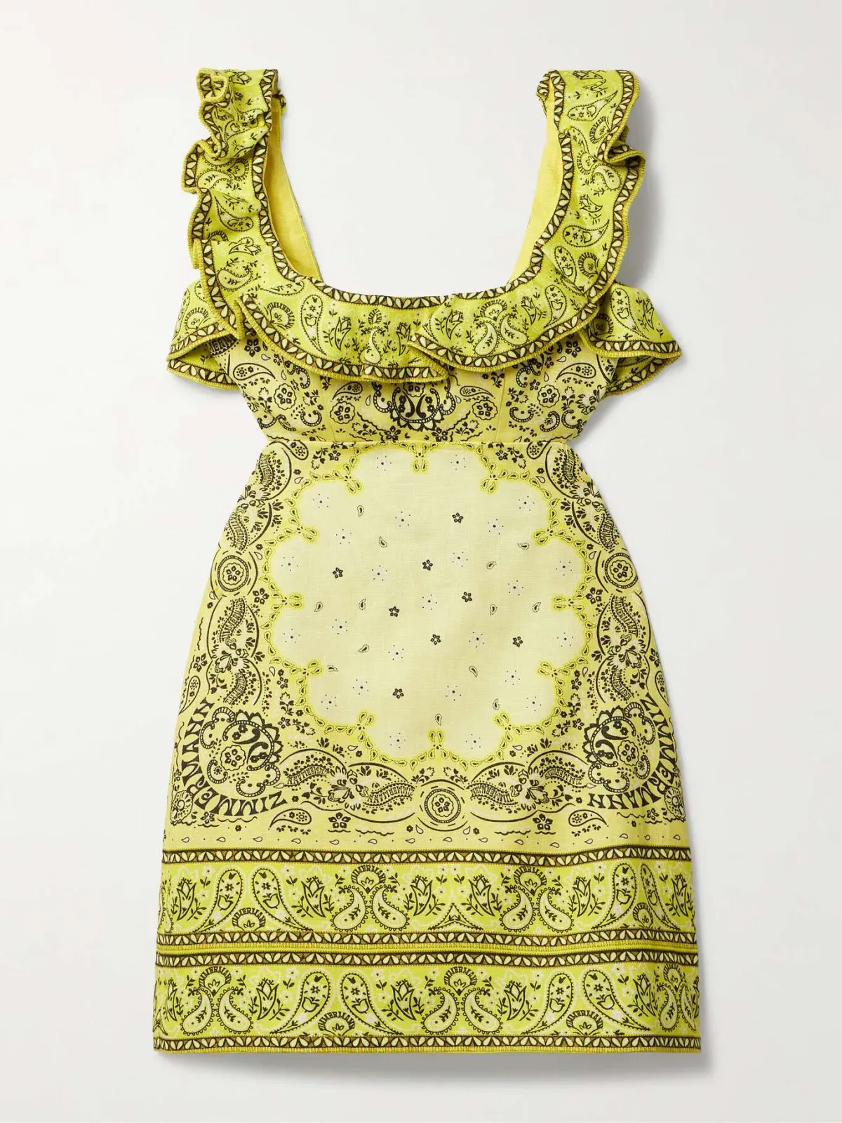 Zimmermann Matchmaker Cutout Ruffled Printed Linen Mini Dress Yellow Bandana Size 2 / AU 12 - Image 3
