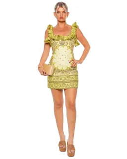 Zimmermann Matchmaker Cutout Ruffled Printed Linen Mini Dress Yellow Bandana Size 2 / AU 12 for rent on The Volte - image 1