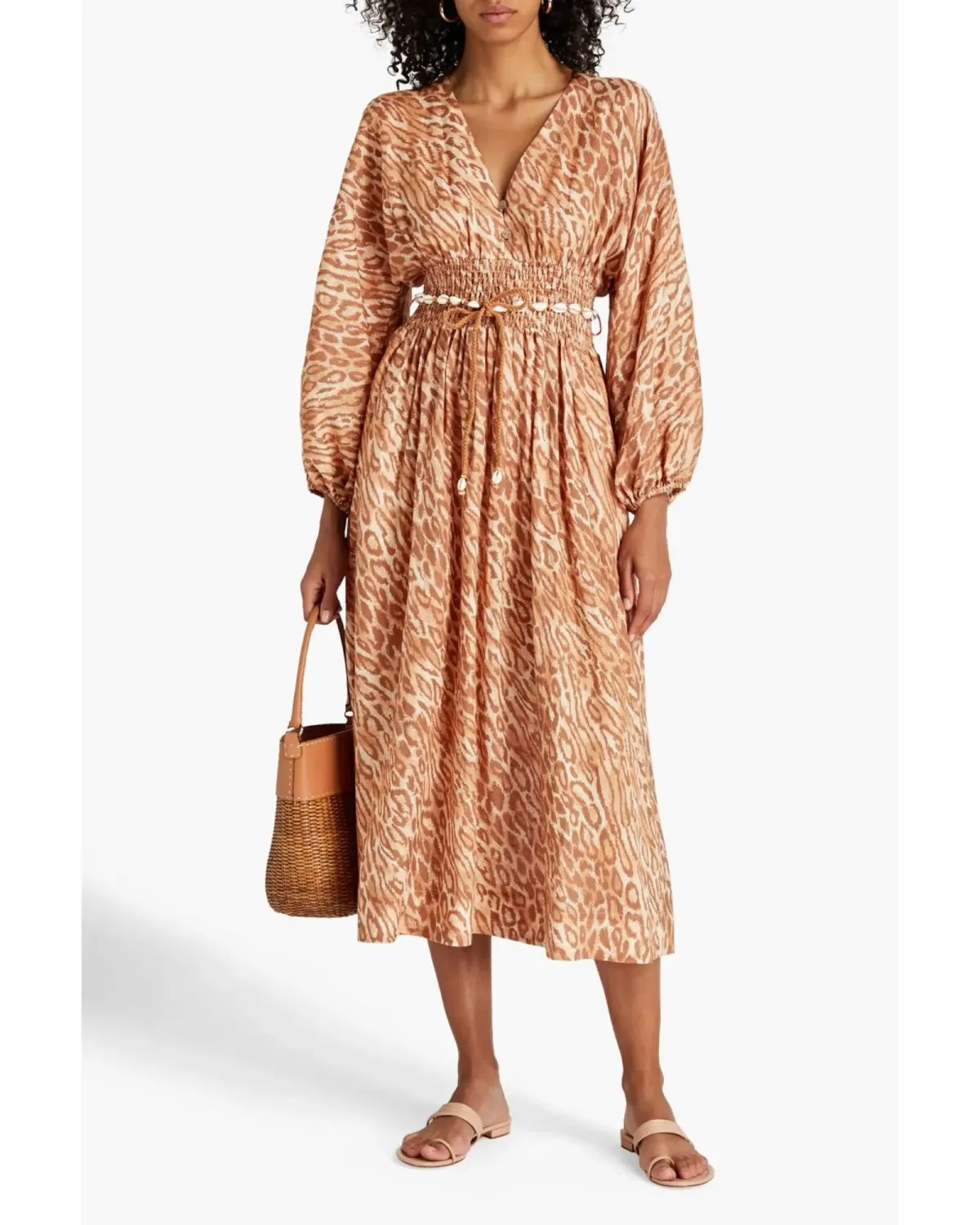 Zimmermann Shirred Leopard Print Midi Dress in Leopard Print Size 0 / AU 8  - Image 1