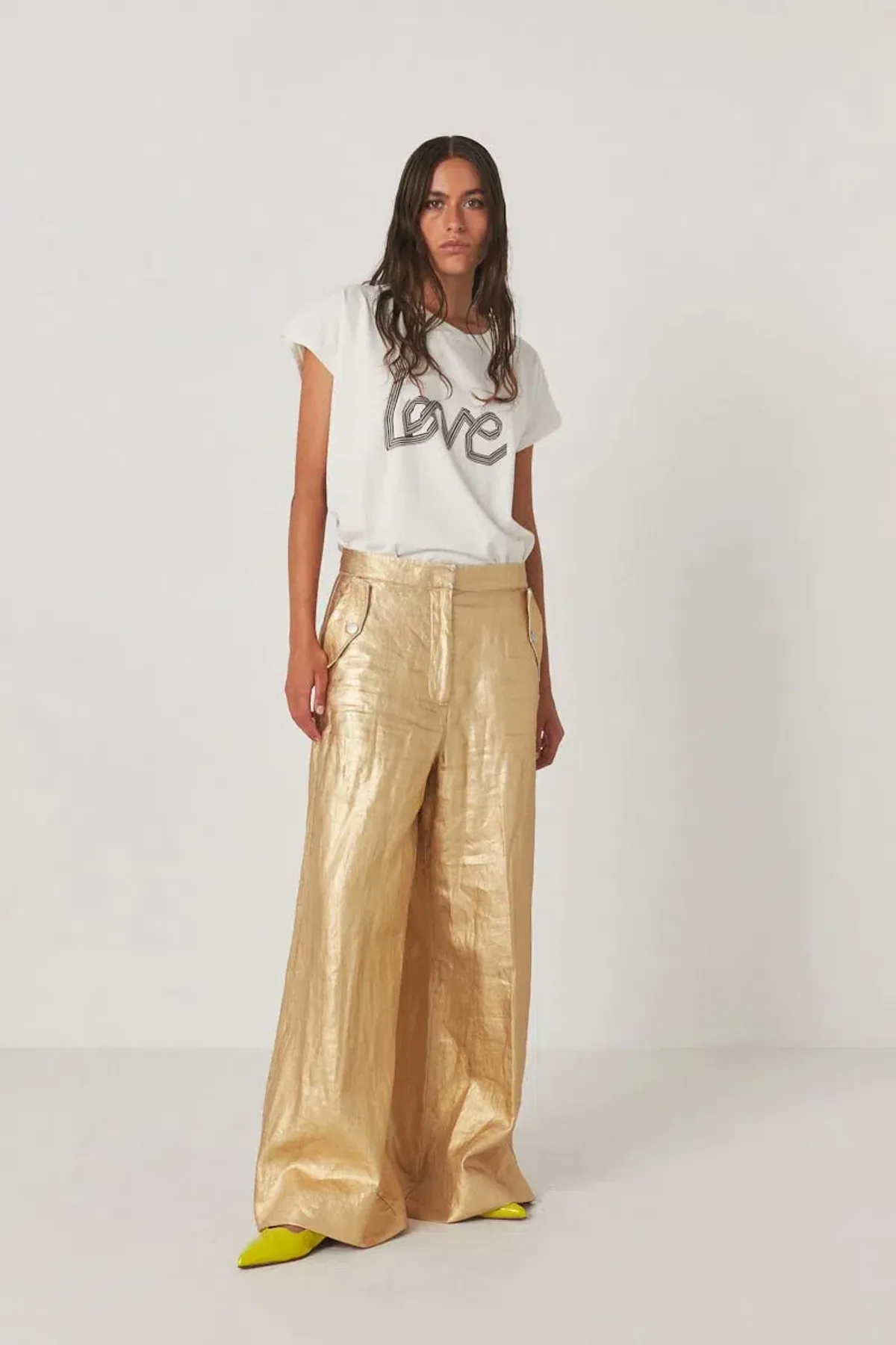 Rabens Saloner Inja Midas Wide Leg Pant Gold Size AU 10  - Image 1