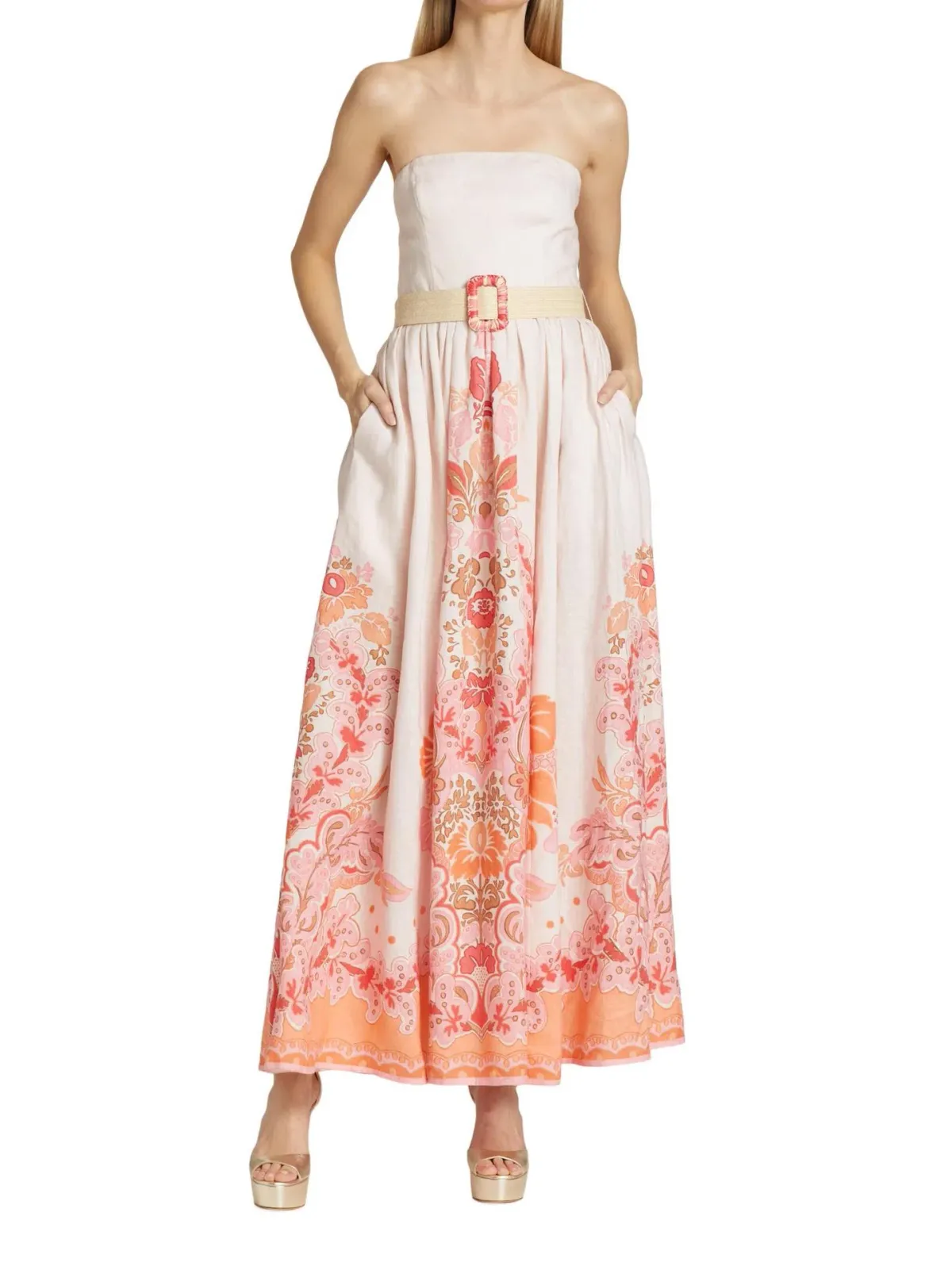 Zimmermann Violet Strapless Dress Coral Floral Size 0 / AU 8 - Image 1