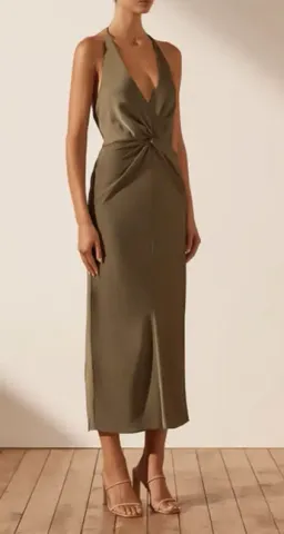 Shona Joy Luxe Twist Front Halter Midi Dress Green Size 8 for rent on The Volte - image 2