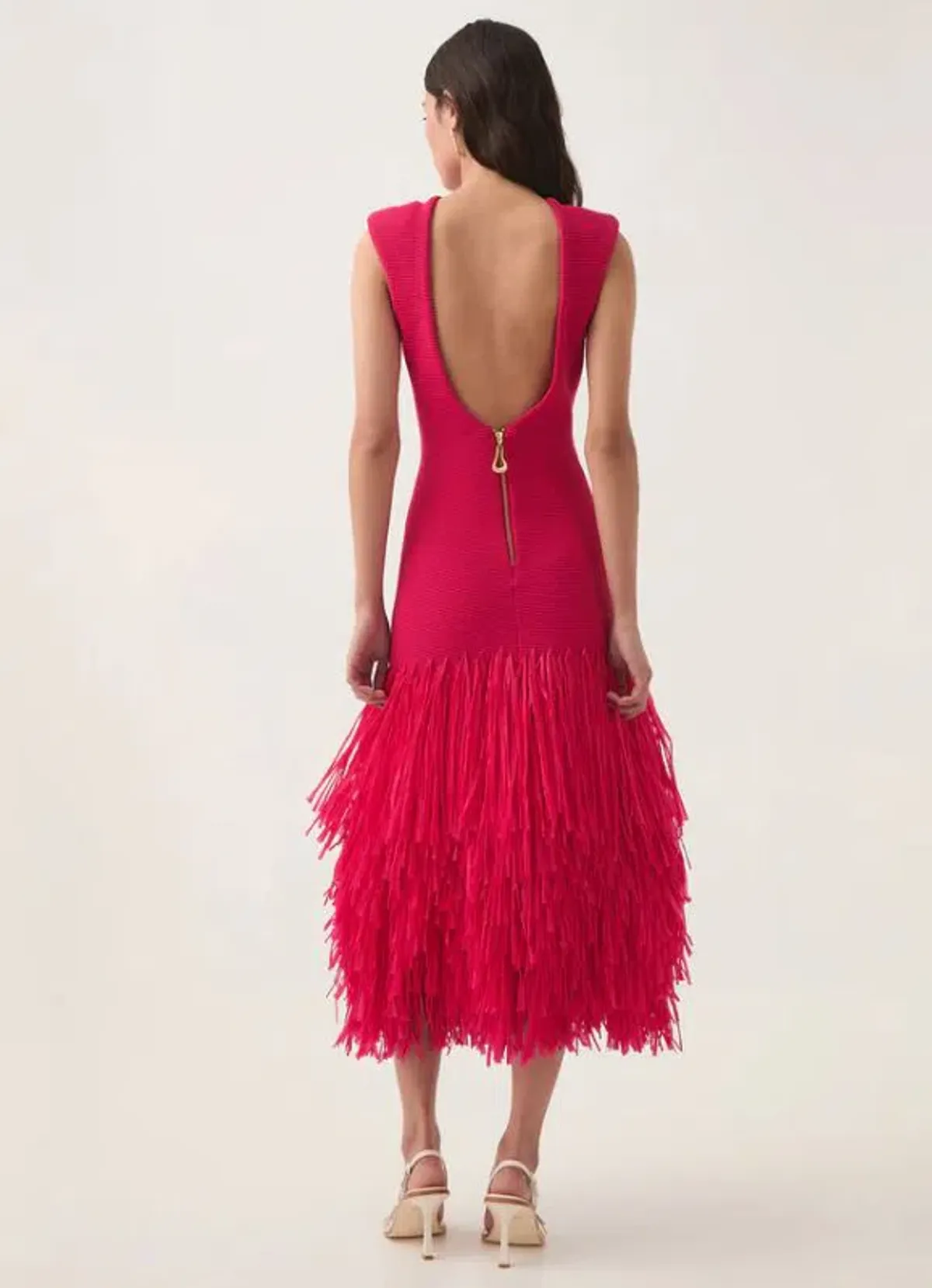 Aje Rushes Raffia Knit Midi Dress in Deep Fuschia Size M (AU 10) - Image 3