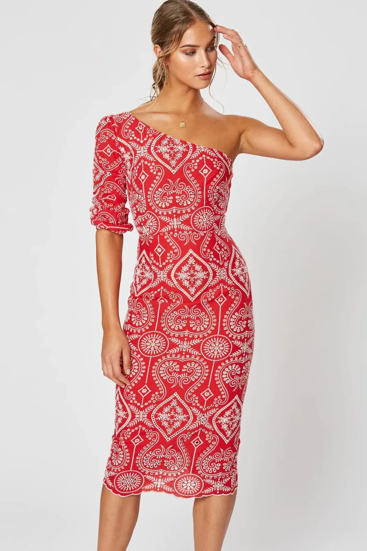 Winona Leila One Shoulder Midi Dress Red Size 10 - Image 2