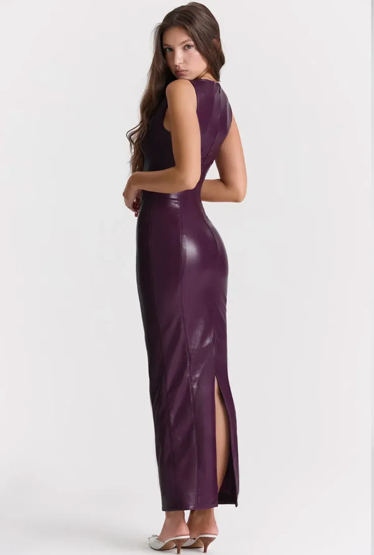 House of CB Sahara Vegan Leather Maxi Dress Merlot Size 8 - Image 3