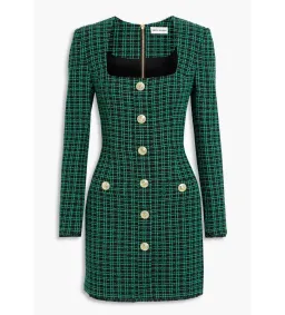 Rebecca Vallance Becca Checked Cotton Blend Tweed Mini Dress Green Size AU 14  for rent on The Volte - image 3