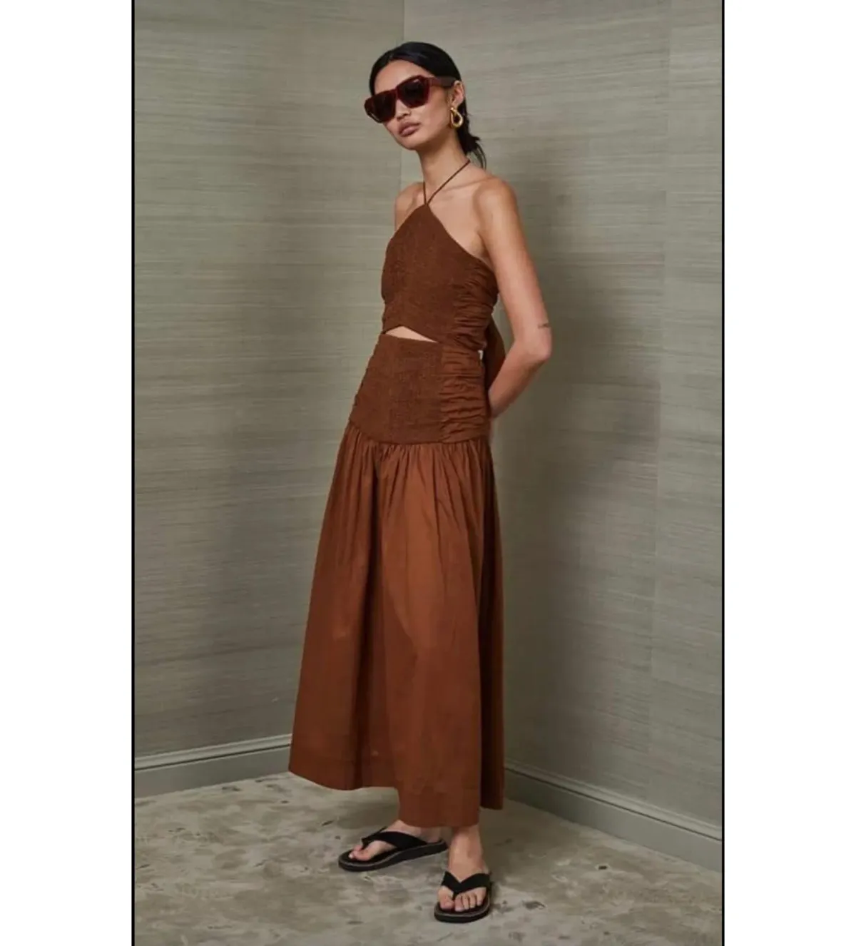 Bec & Bridge Carrie Halter Midi Dress Brown Size AU 10  - Image 3