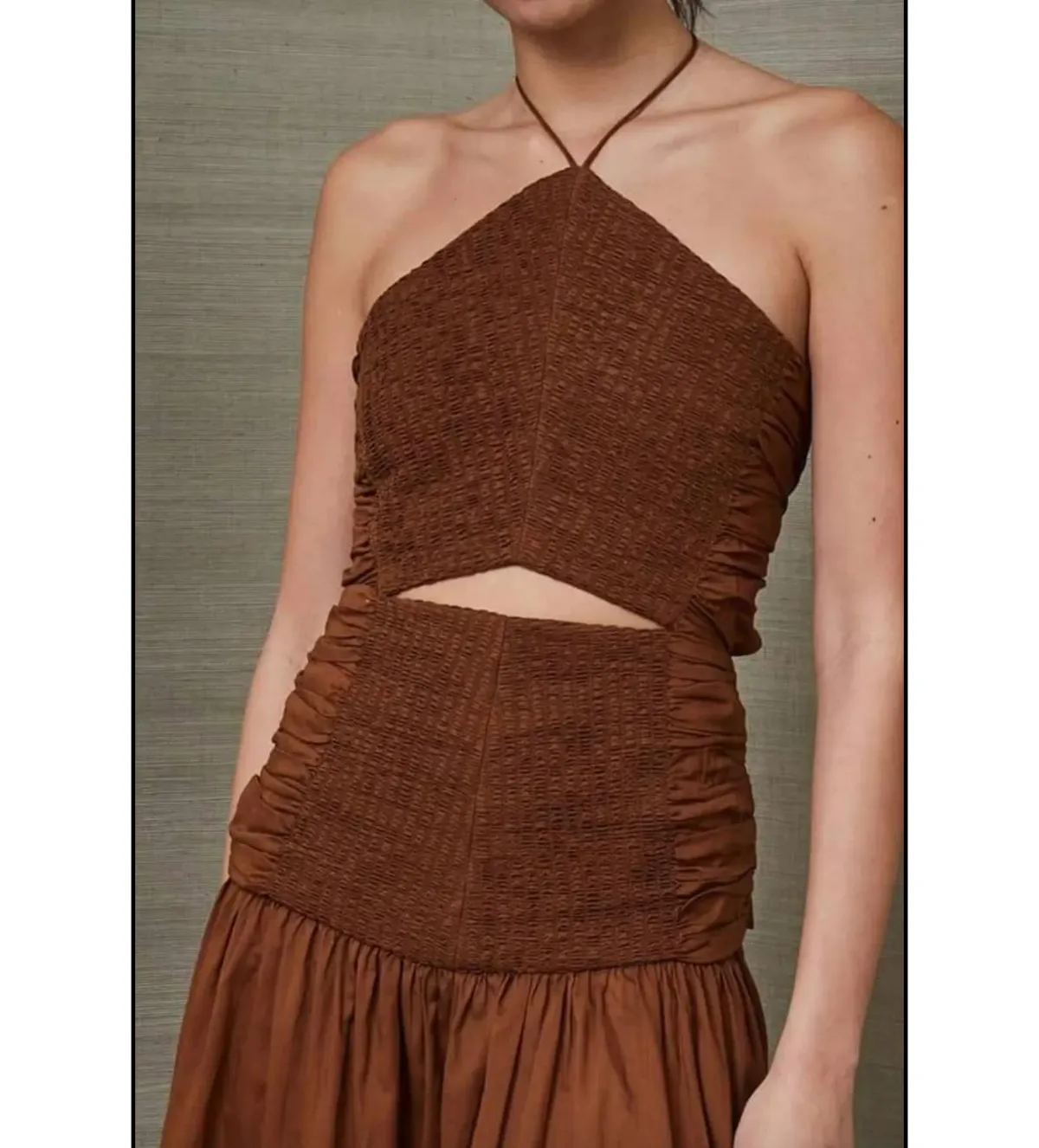 Bec & Bridge Carrie Halter Midi Dress Brown Size AU 10  - Image 2