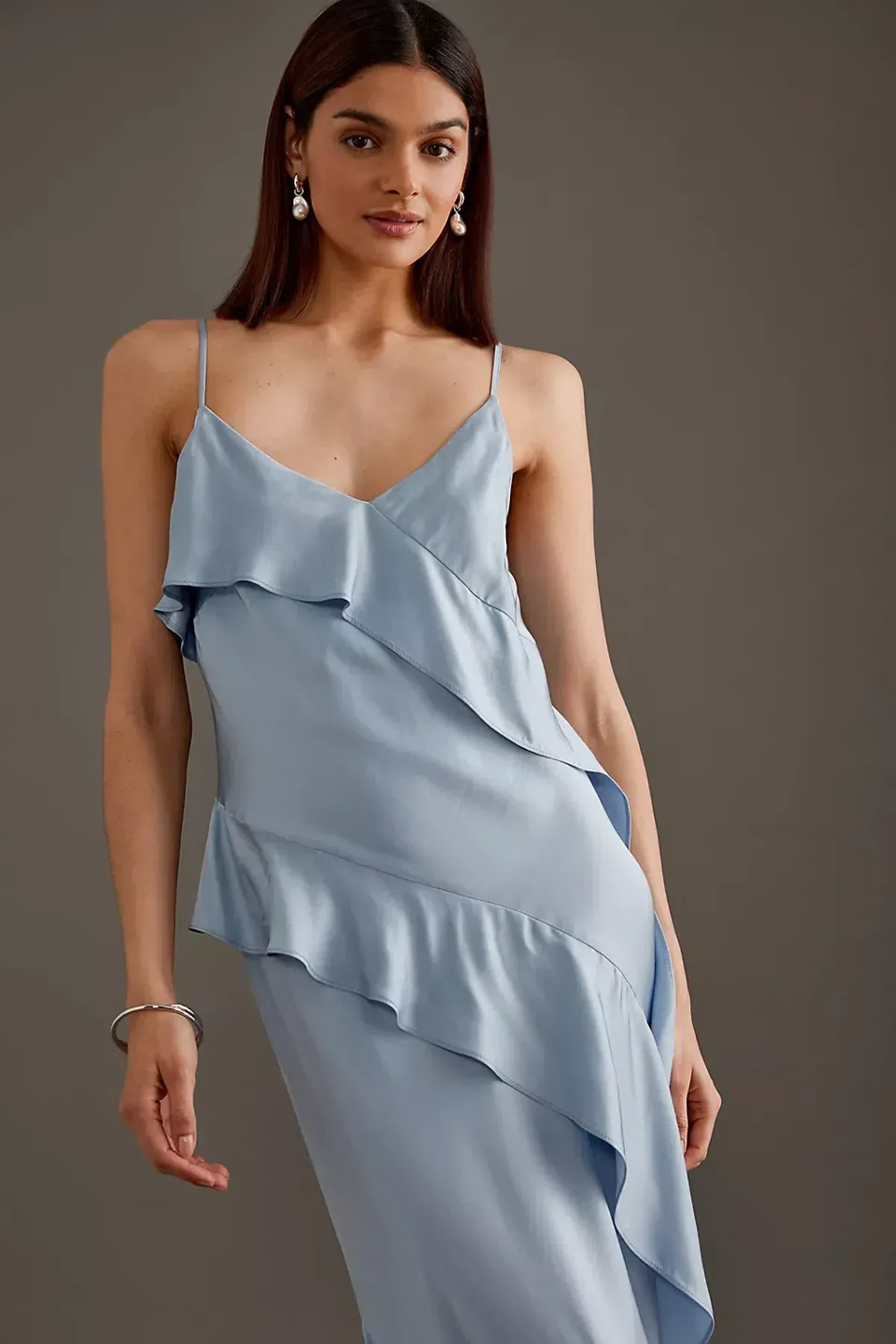 Anthropologie Asymmetric Ruffle Maxi Slip Dress Blue Size 10 - Image 2