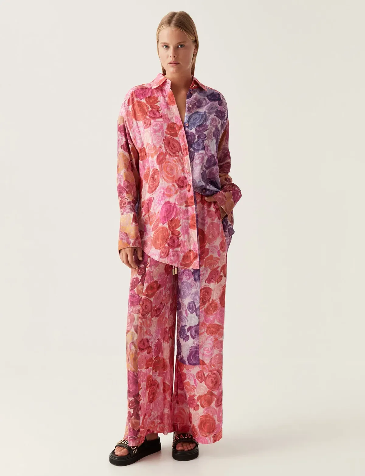 Aje Vision Oversized Linen Shirt Kaleidoscopic Rose Size 14 - Image 1