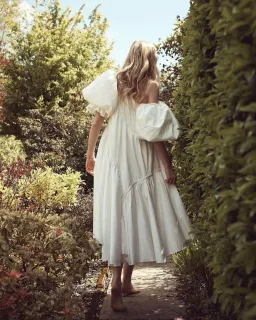 Aje Casabianca Braided Asymmetric Puff Sleeve Midi Dress White Size 14 for rent on The Volte - image 2