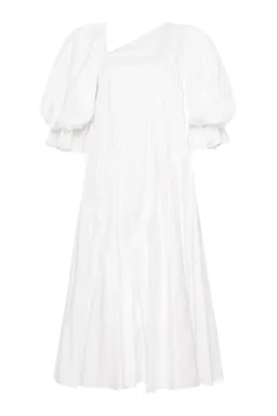 Aje Casabianca Braided Asymmetric Puff Sleeve Midi Dress White Size 14 for rent on The Volte - image 3