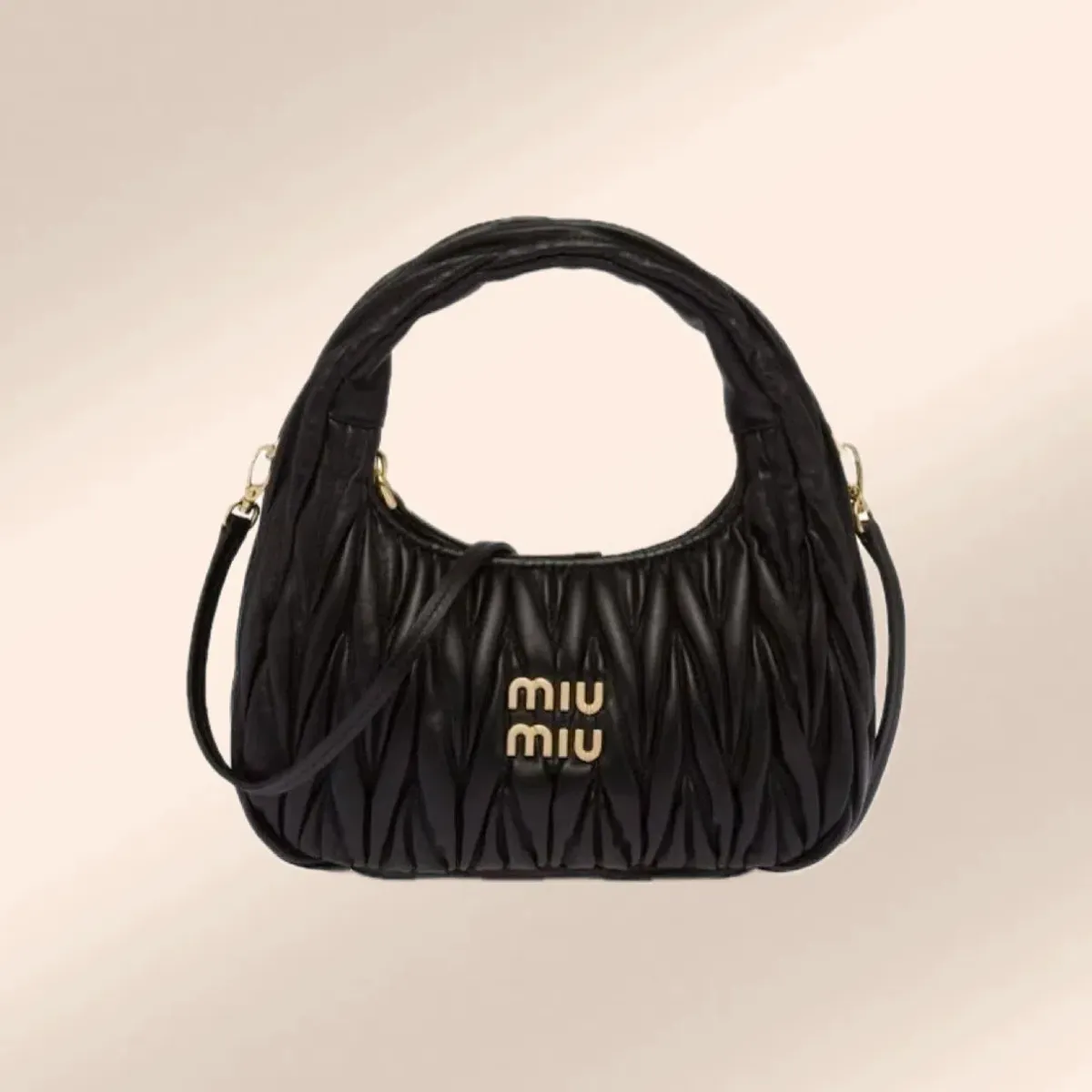  Miu Miu Wander Matelassé Nappa Leather Hobo Black  - Image 1