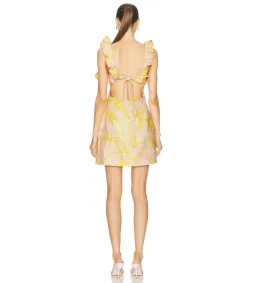 Zimmermann The Golden Ruffle Mini Dress in Pink/Gold Floral Size 0/Au 8 for rent on The Volte - image 2