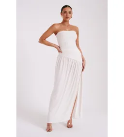 MESHKI Bex Strapless Slinky Maxi Dress With Split Ivory Size 8  for rent on The Volte - image 1