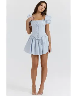 House of CB Maribel Broderie Corset Mini Dress Soft Blue Size S / AU 8 for rent on The Volte - image 1