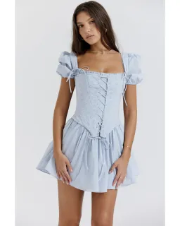 House of CB Maribel Broderie Corset Mini Dress Soft Blue Size S / AU 8 for rent on The Volte - image 2