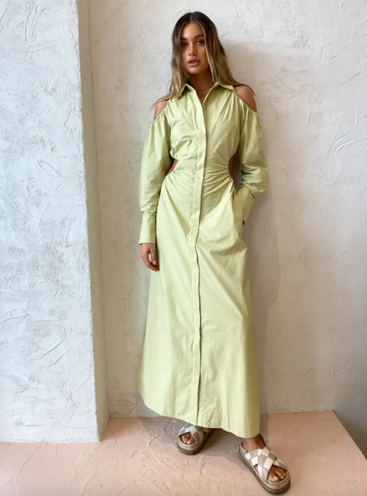 Sir the Label Mason Cut Out Shirt Dress in Pistachio Size 8 - Image 3